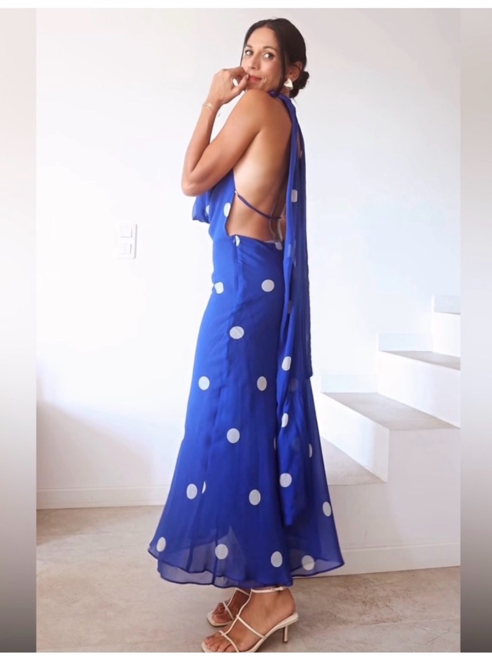 🔥🔥Zara Blue Polka Dot Halter Maxi Dress(sold out) - Picture 5 of 8